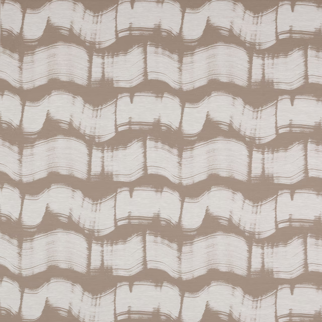 Close-up of Brush Clay fabric with wavy cream brushstrokes on a warm clay-beige ground