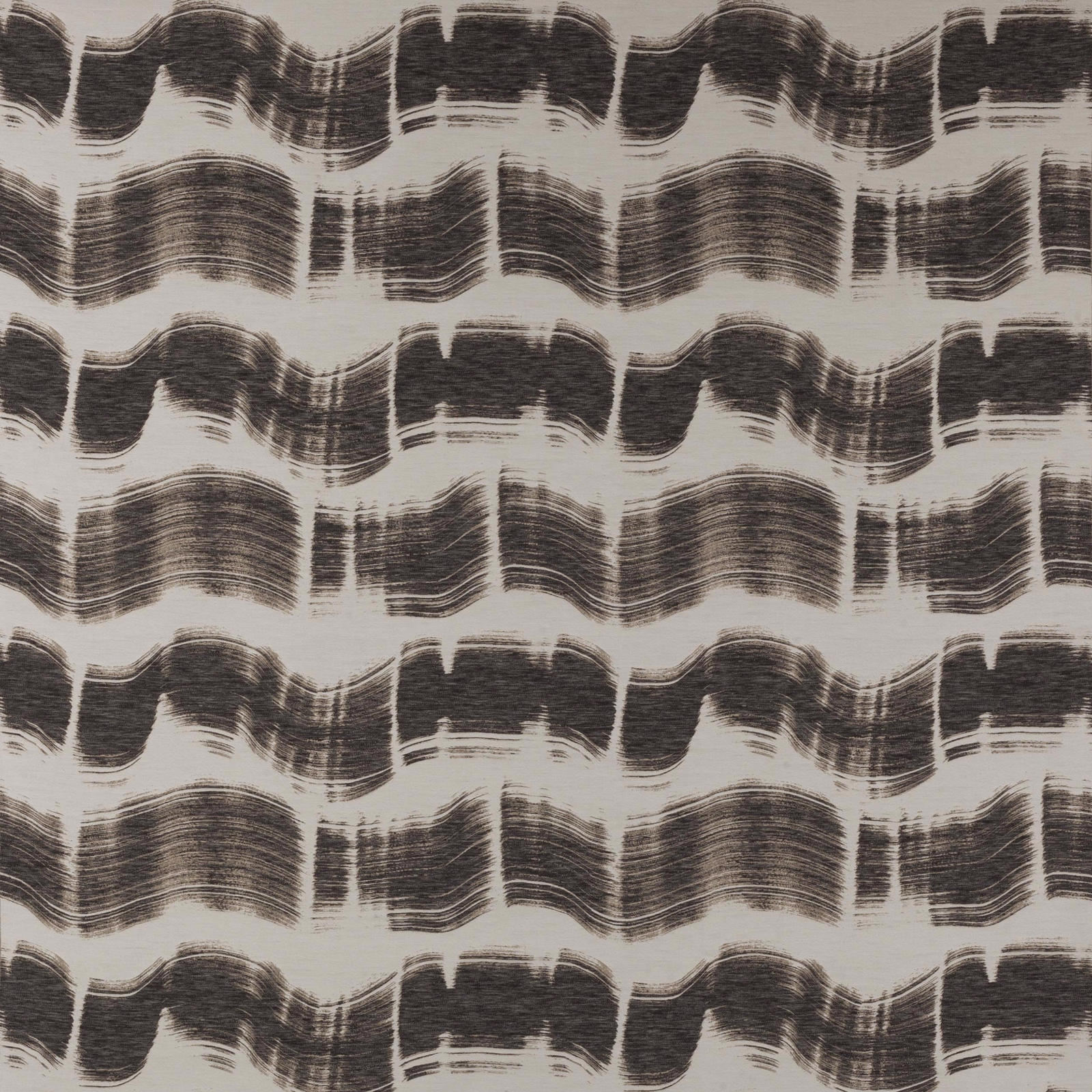 Swatch of cream fabric with bold charcoal-black brushstroke stripes