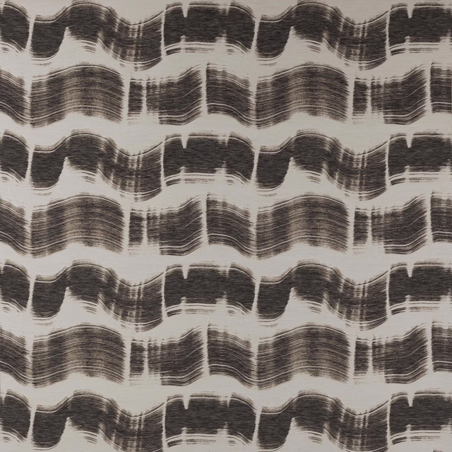 Swatch of cream fabric with bold charcoal-black brushstroke stripes