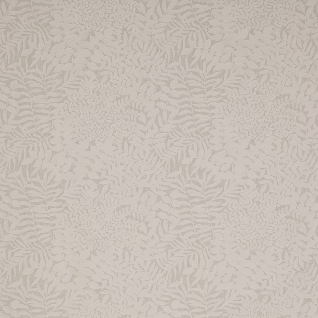 Soft ivory botanical fabric with pale leaf repeat on a textured ground