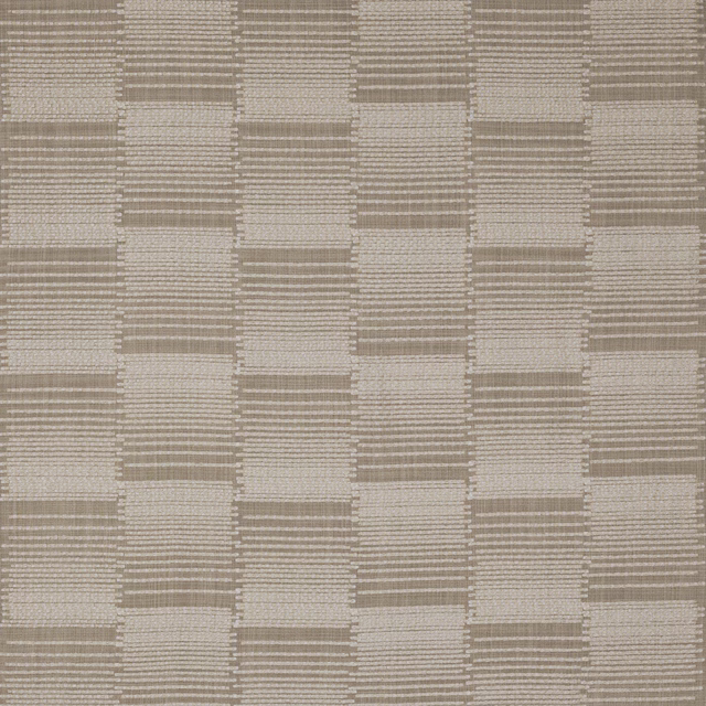Soft beige checked woven fabric with subtle horizontal striping and linen texture