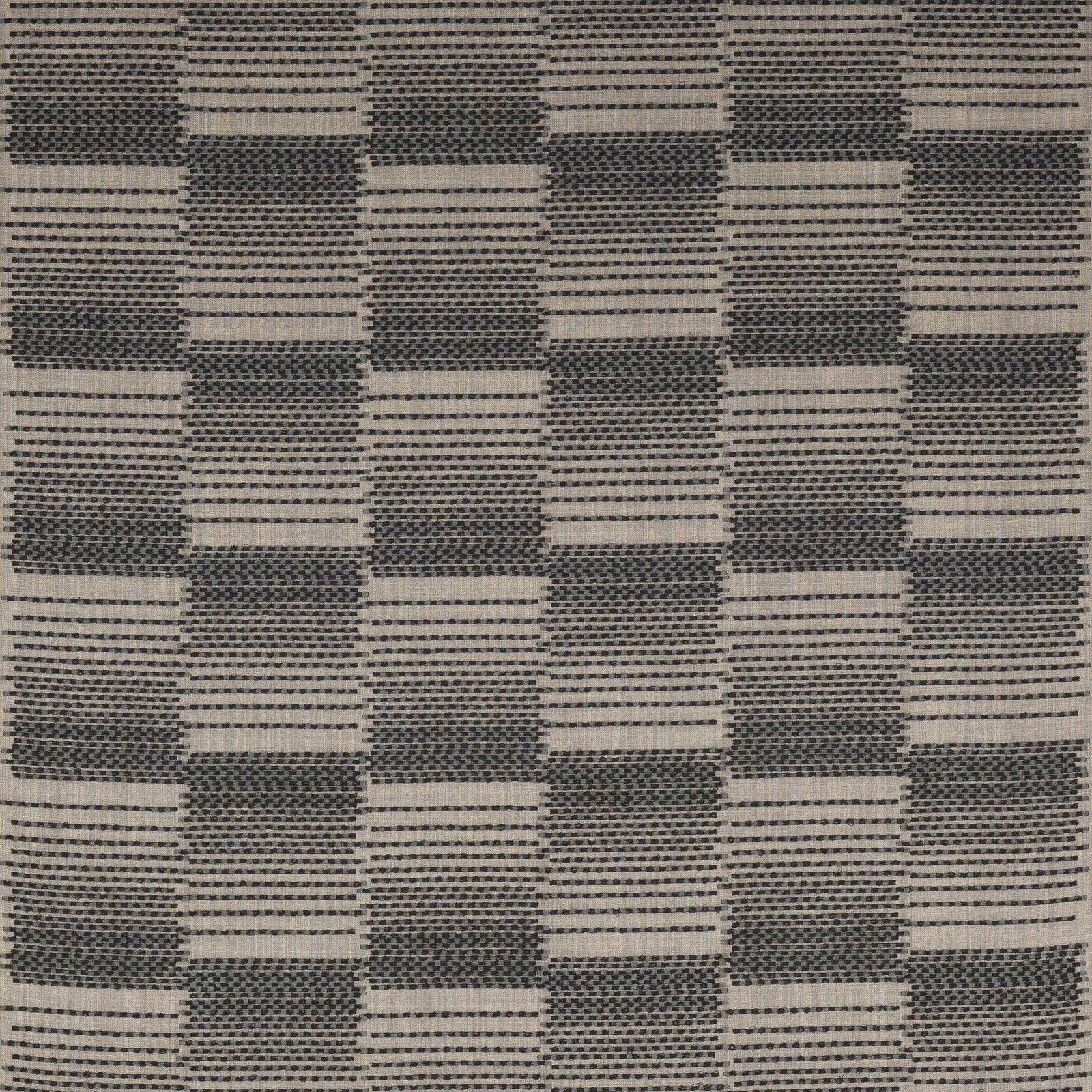 Blue and ivory geometric woven fabric with textured block stripes