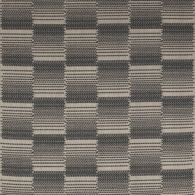 Blue and ivory geometric woven fabric with textured block stripes