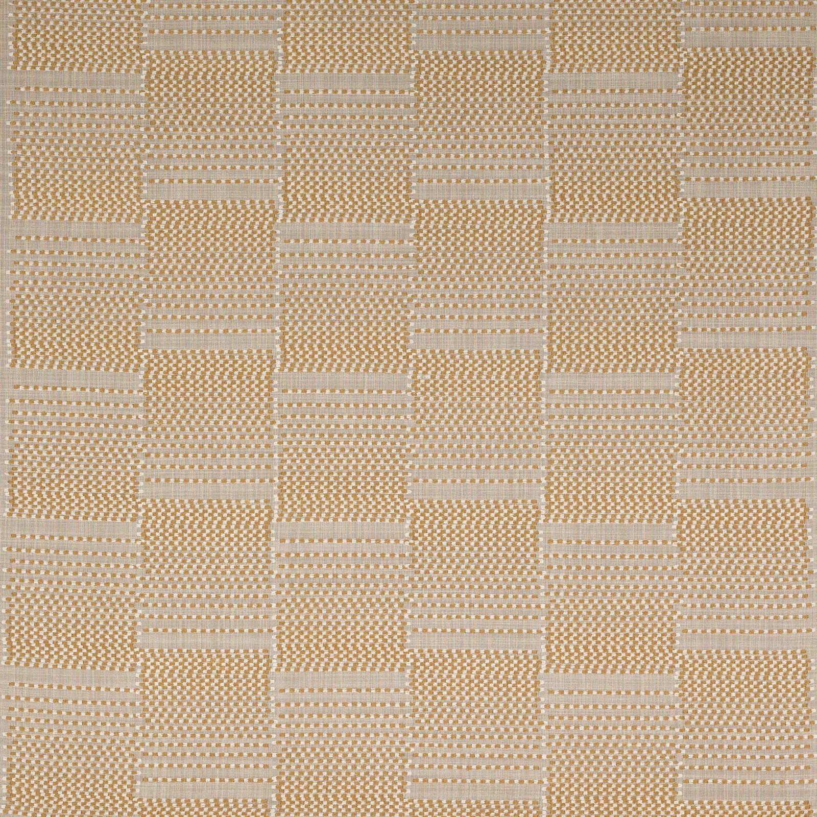 Saffron gold geometric woven fabric with pale beige striped blocks