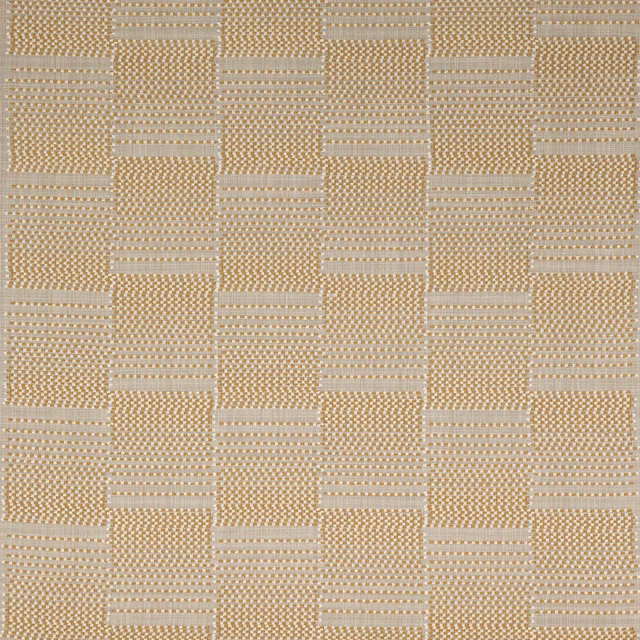 Saffron gold geometric woven fabric with pale beige striped blocks