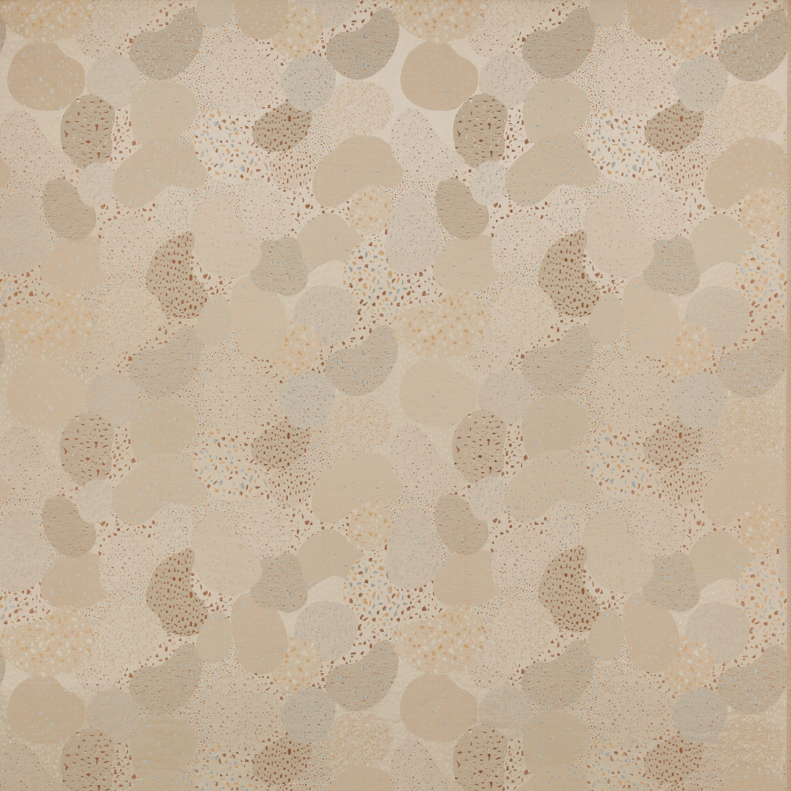 Abstract sand beige fabric with rounded tonal discs and fine speckled pattern