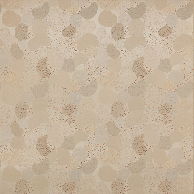 Abstract sand beige fabric with rounded tonal discs and fine speckled pattern