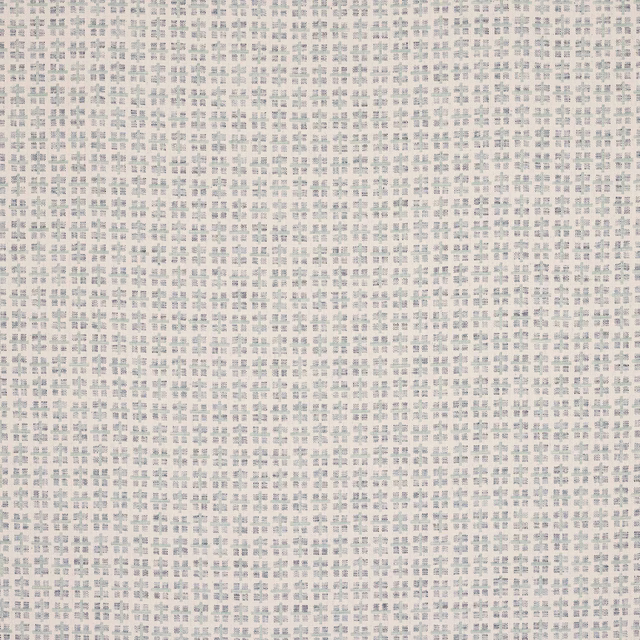 Pale aqua and blue-grey small geometric fabric on an off-white ground