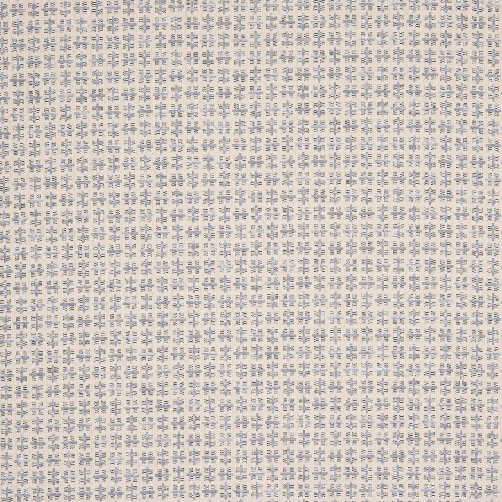 Pale ground fabric with a small dusty blue geometric cross motif
