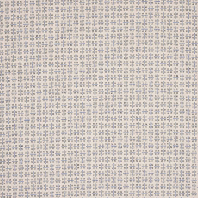 Pale ground fabric with a small dusty blue geometric cross motif