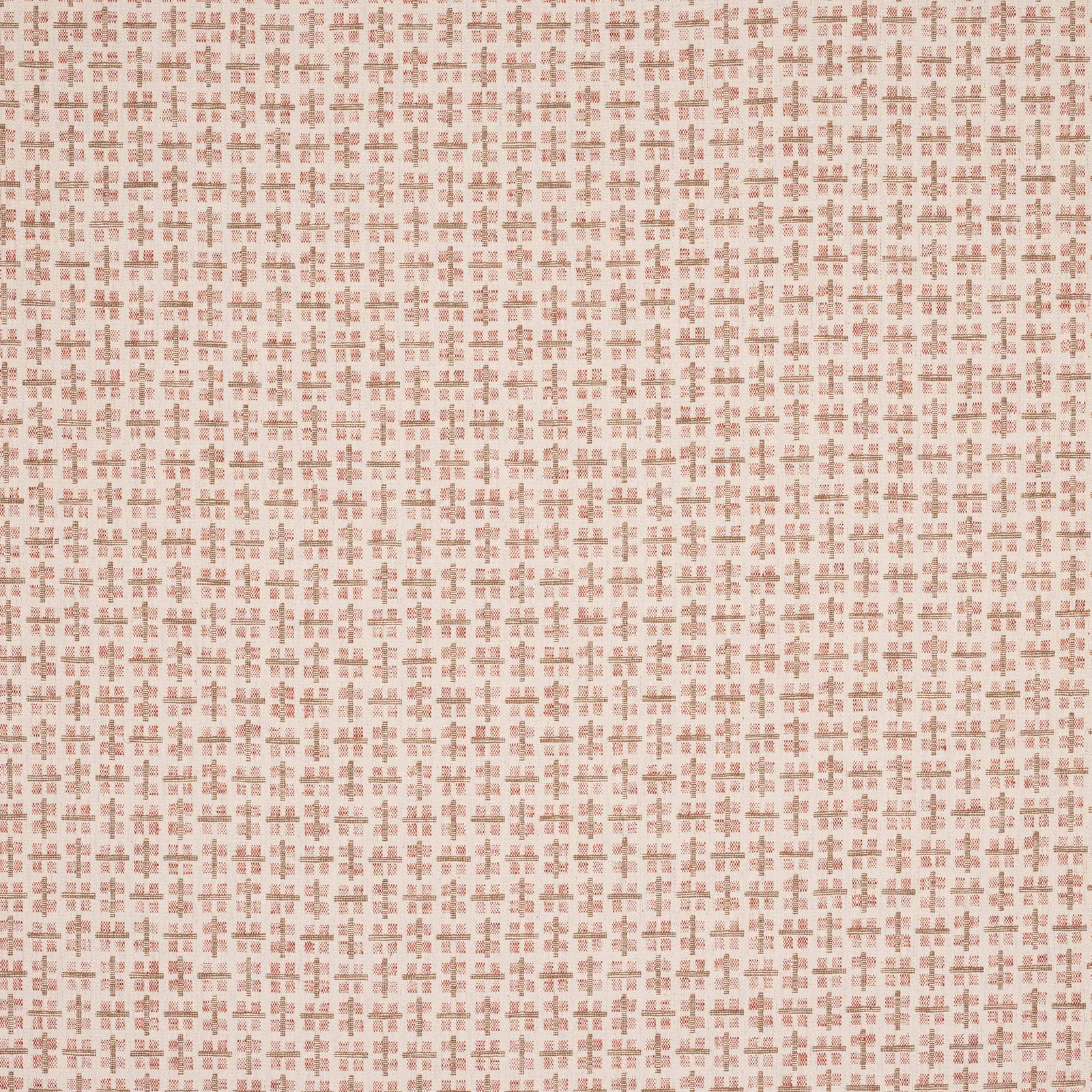 Small-scale woven cross motif in muted rosy red on a pale beige ground