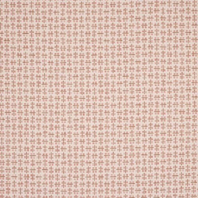 Small-scale woven cross motif in muted rosy red on a pale beige ground