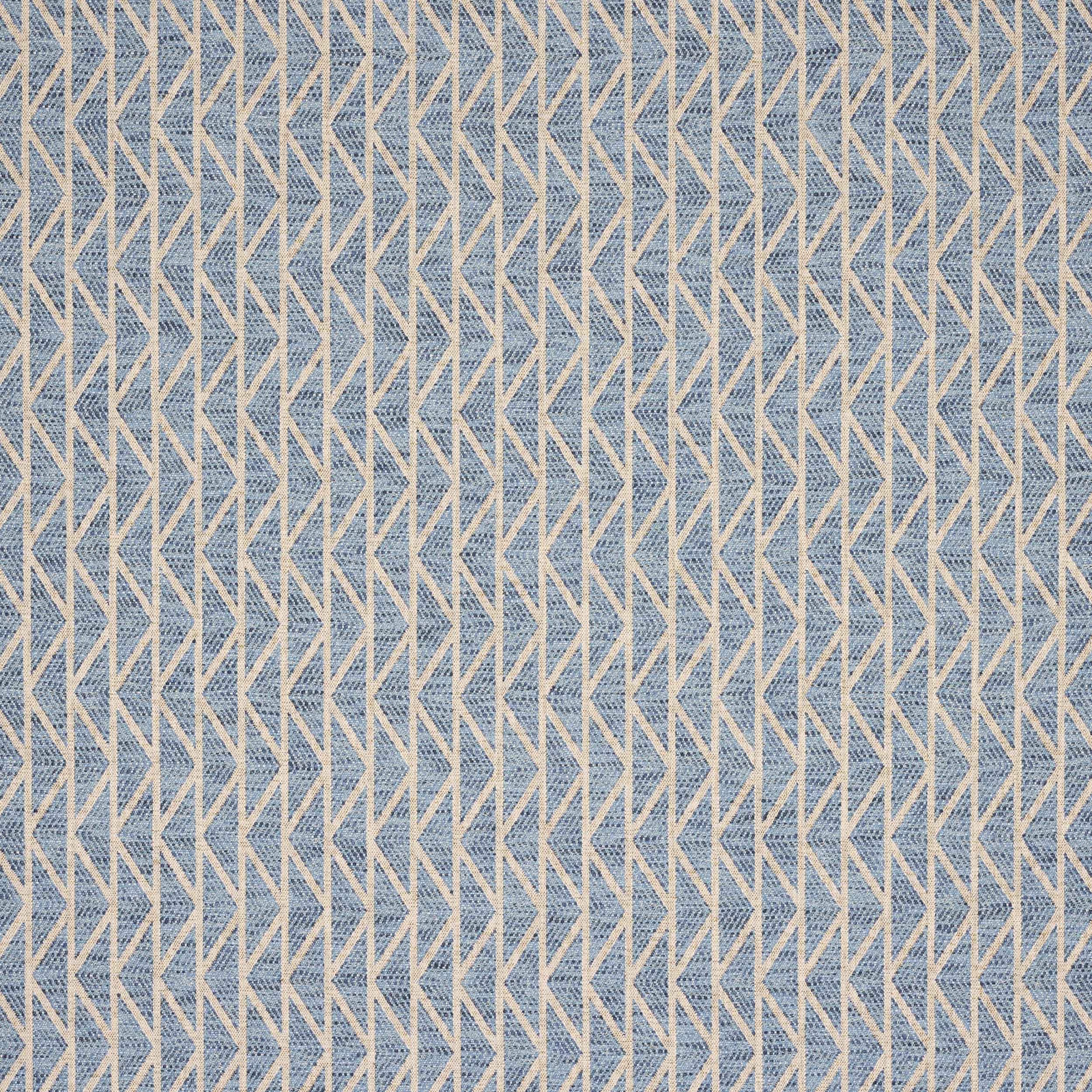 Blue geometric woven fabric with small zigzag pattern and pale contrast motif