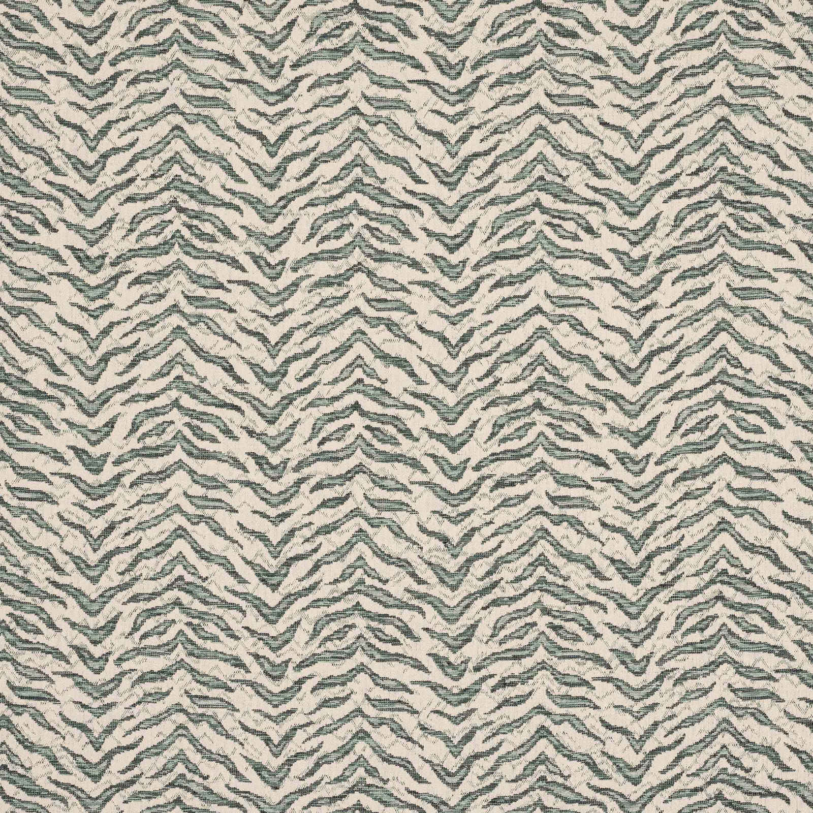 Teal zigzag woven fabric on a stone ground with a textured, medium-scale repeat