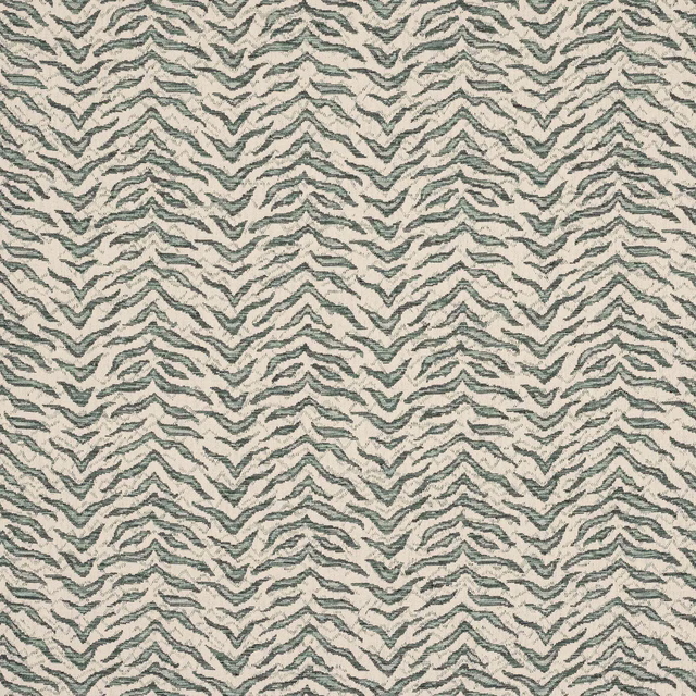 Teal zigzag woven fabric on a stone ground with a textured, medium-scale repeat
