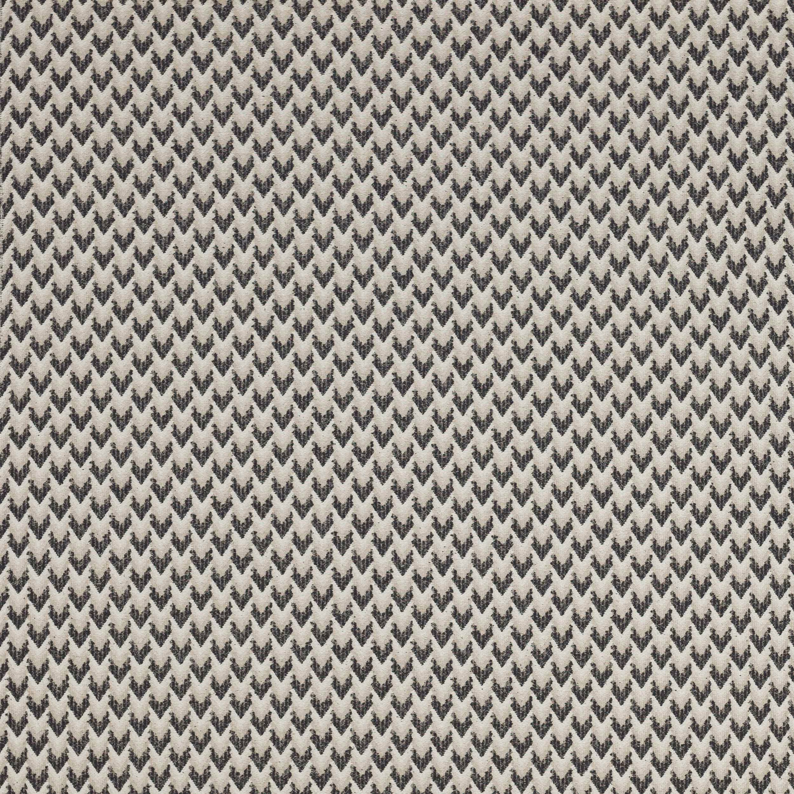Close-up of ivory and charcoal small-scale chevron woven fabric