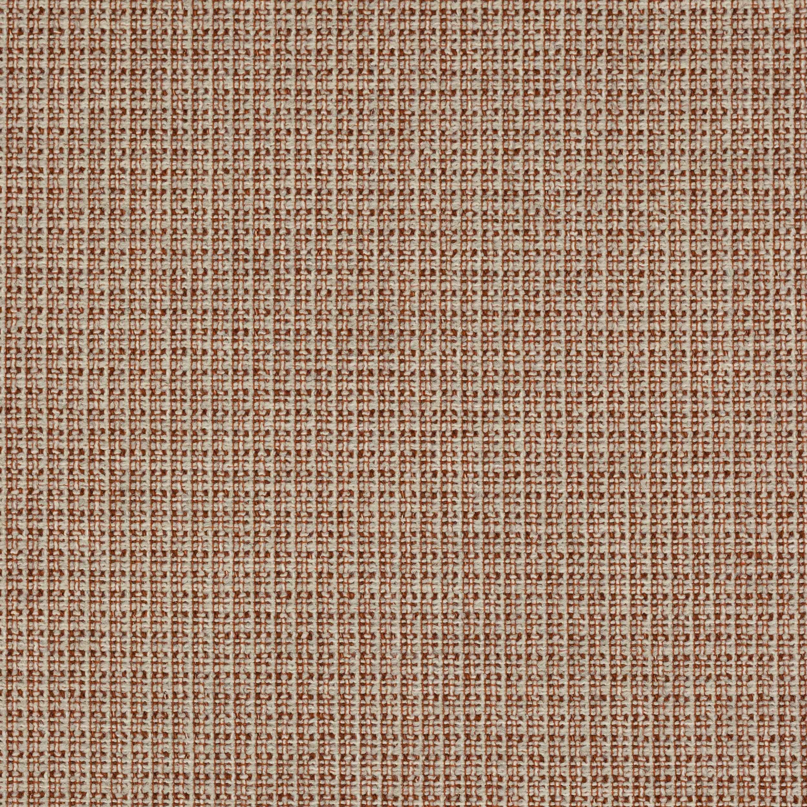 Close-up of warm terracotta woven fabric with cream flecks and fine textured grid