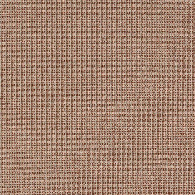 Close-up of warm terracotta woven fabric with cream flecks and fine textured grid