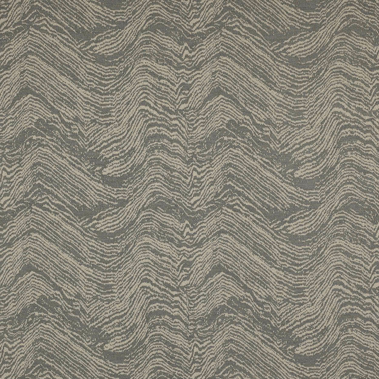 Wavy blue-grey woven fabric swatch with ivory linear pattern