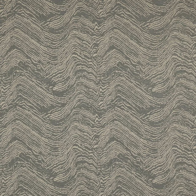 Wavy blue-grey woven fabric swatch with ivory linear pattern