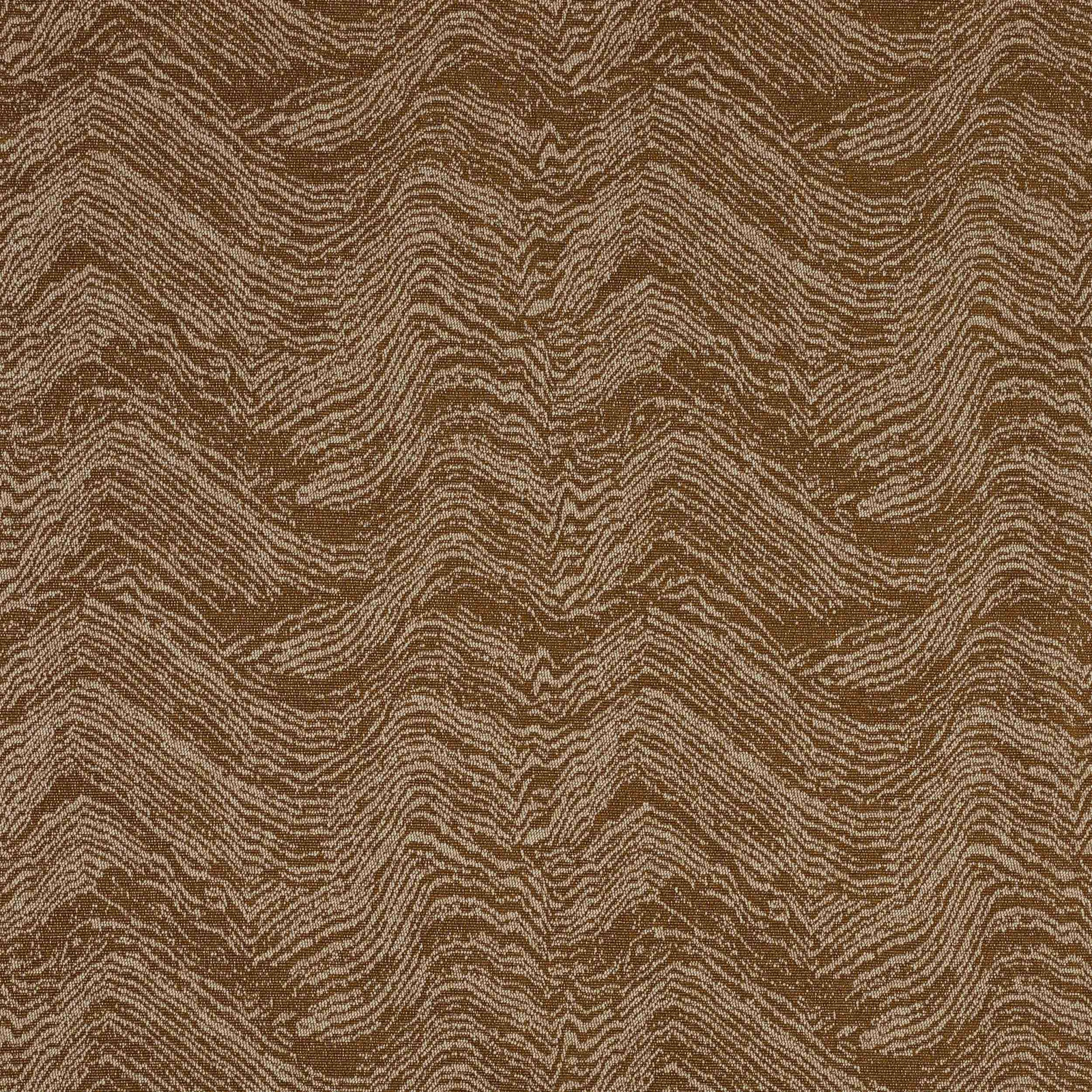 Close-up of wavy cocoa brown and beige woven fabric with woodgrain-like texture