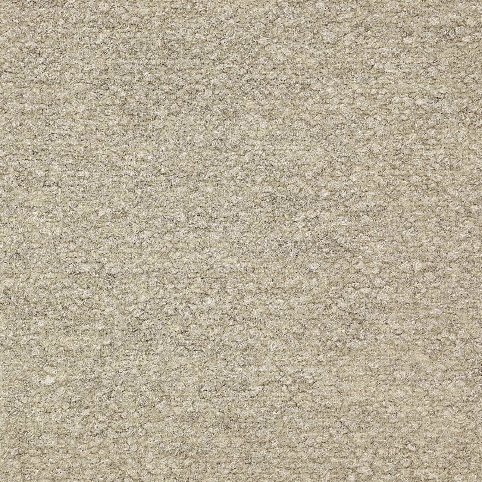 Close-up of soft stone beige looped upholstery fabric with a mottled textured surface