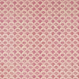 Cream fabric with repeating coral pink fan and leaf motif