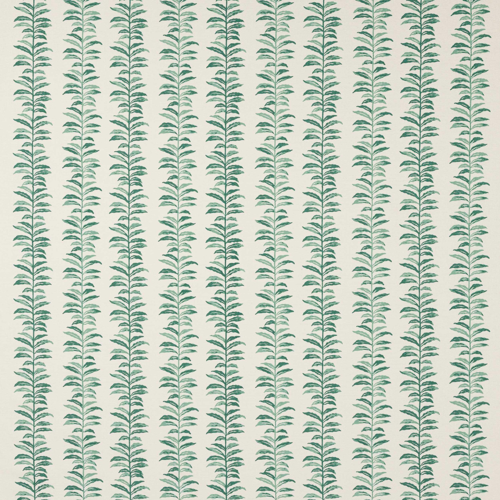 Leafy vertical stripe fabric in soft aqua green on a pale ground