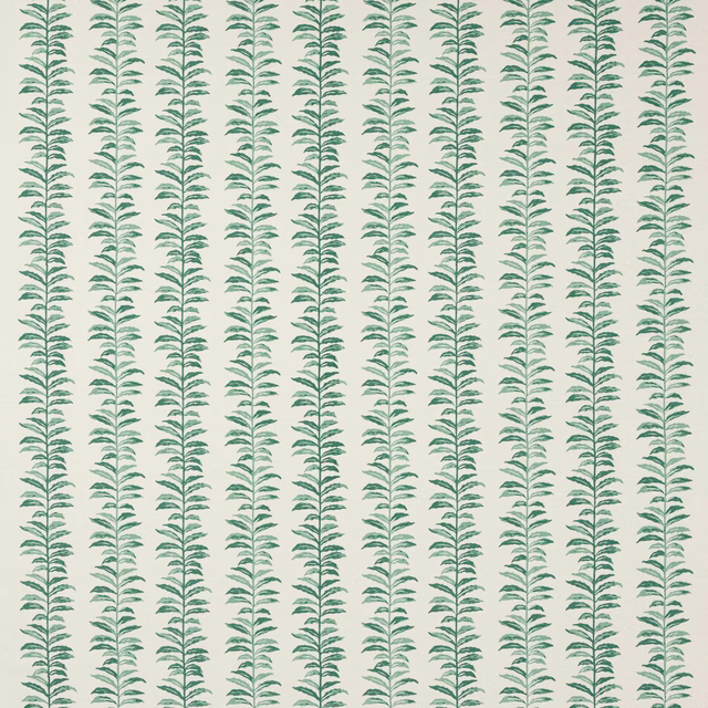 Leafy vertical stripe fabric in soft aqua green on a pale ground