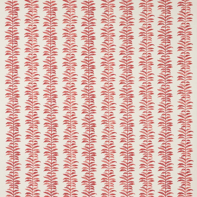 Cream fabric with narrow vertical rows of red leafy sprigs
