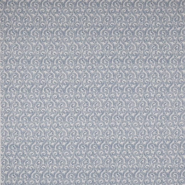 Soft blue small-scale print on a pale linen-look fabric swatch