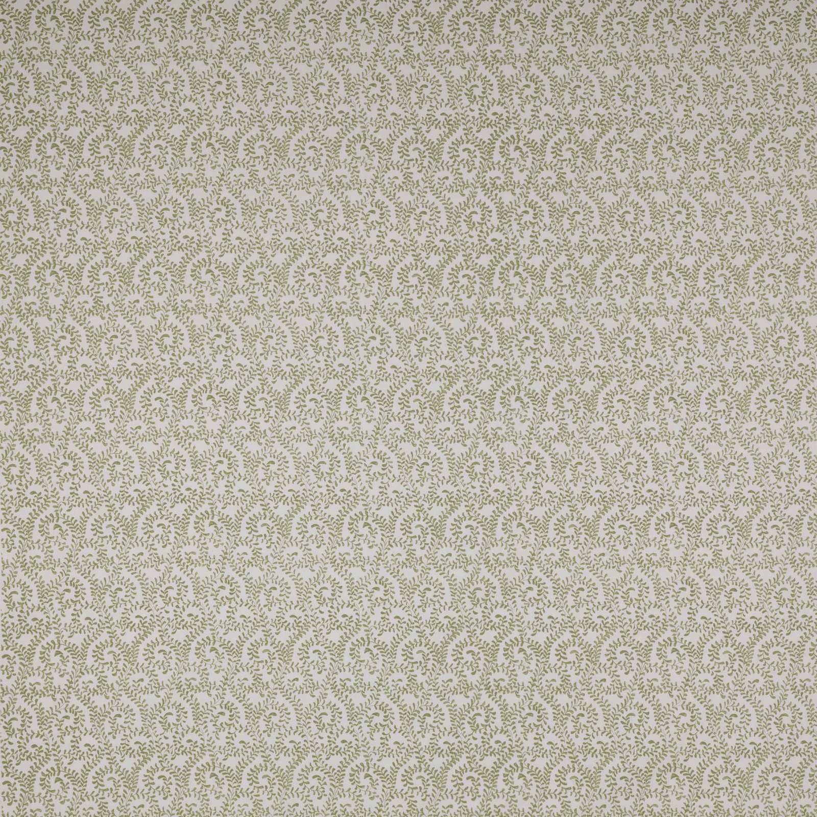 Small sage green leaf print on a pale ground fabric swatch
