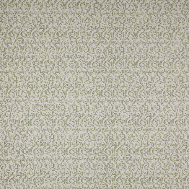 Small sage green leaf print on a pale ground fabric swatch