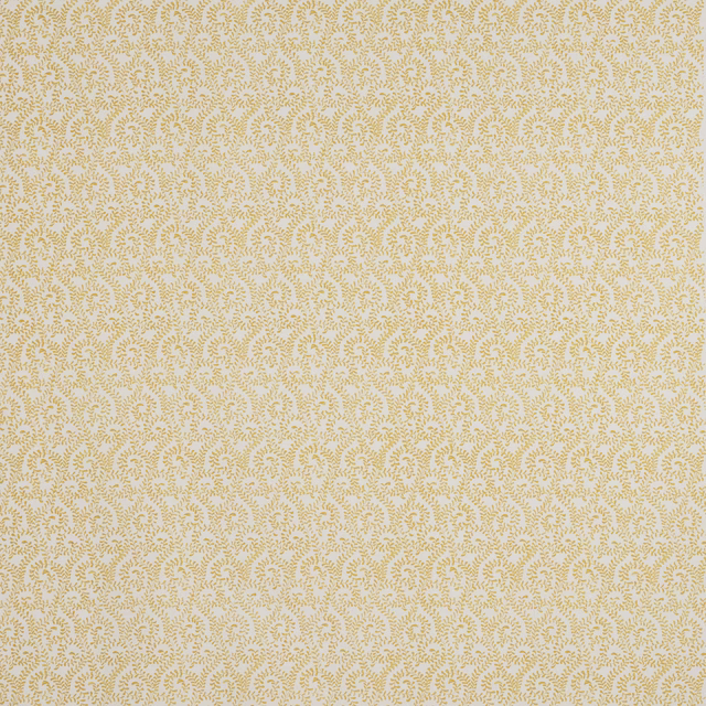 Soft butter-yellow small damask print on a pale ground, finely patterned fabric swatch