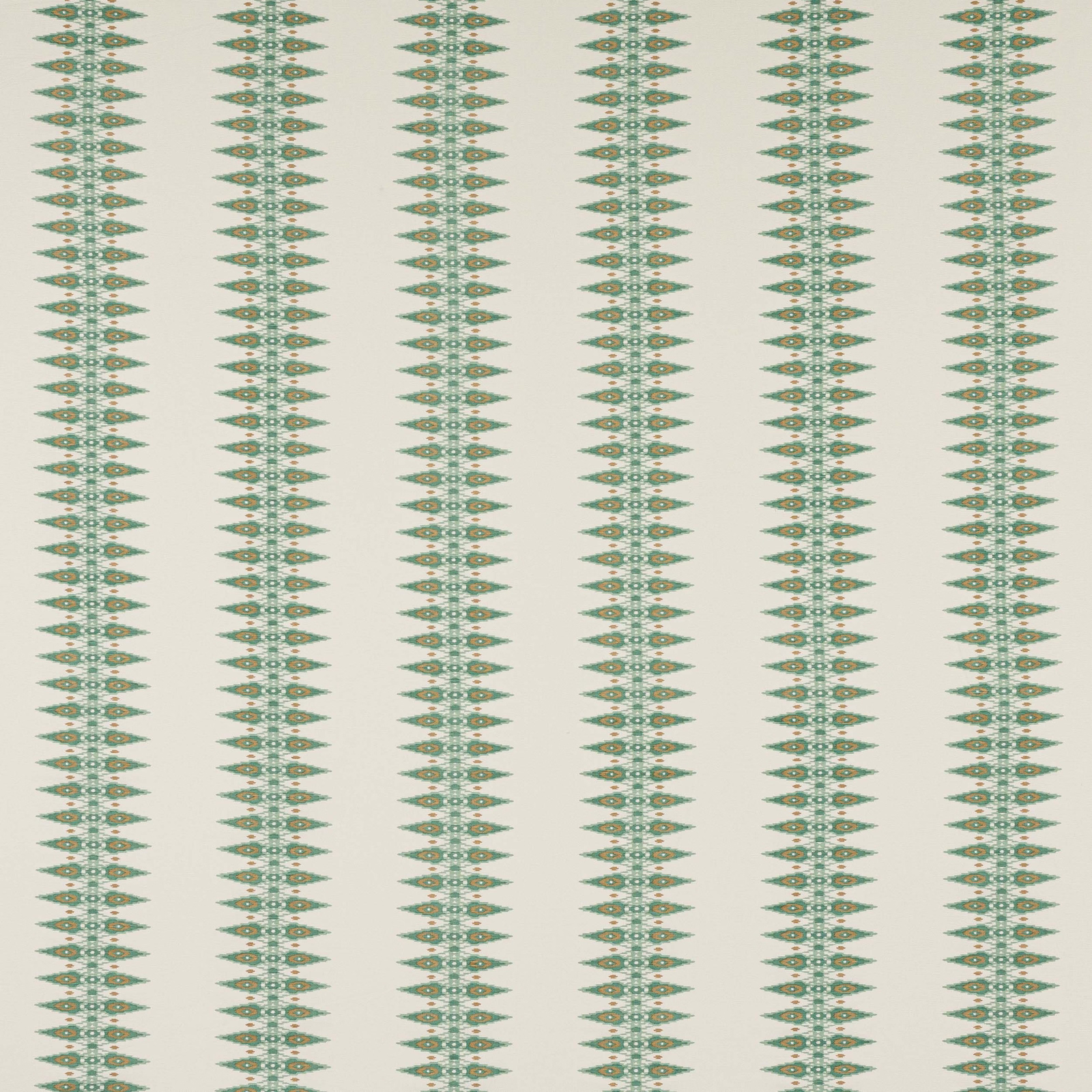 Cream fabric with narrow aqua-teal vertical stripe motif in small geometric repeats