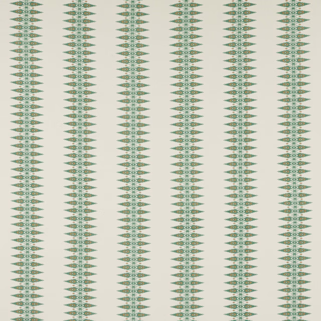 Cream fabric with narrow aqua-teal vertical stripe motif in small geometric repeats