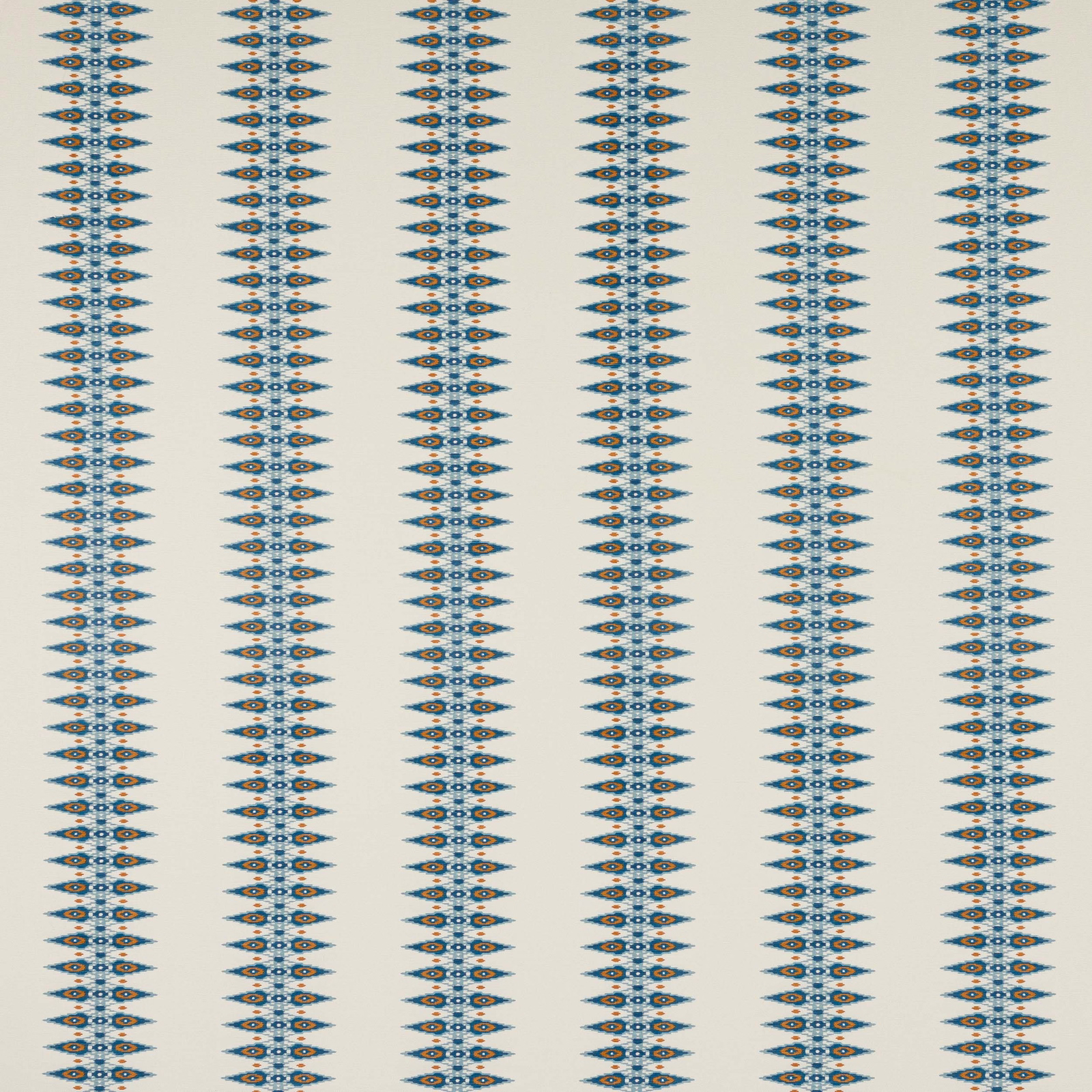 Pale ground fabric with narrow vertical teal-blue ikat stripe motifs and tiny ochre accents
