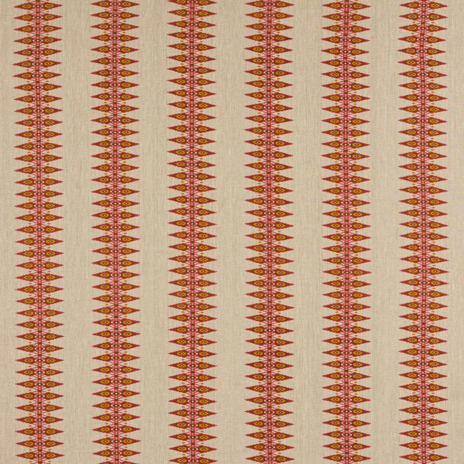 Vertical small red and gold stripe on natural linen ground