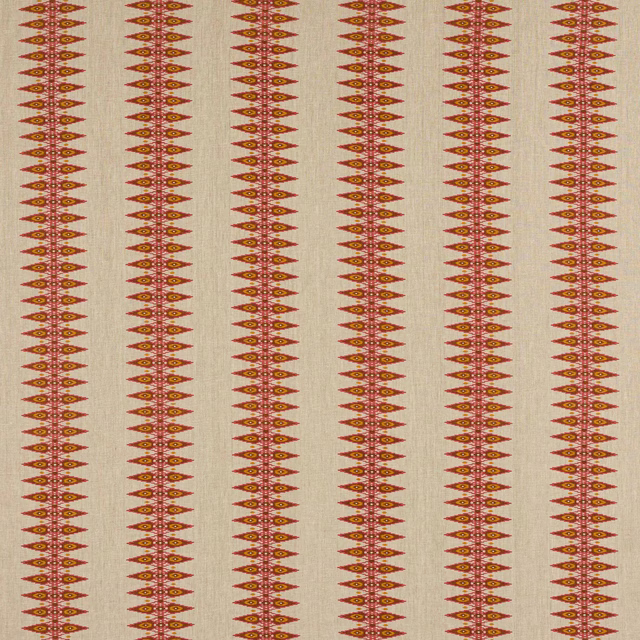 Vertical small red and gold stripe on natural linen ground