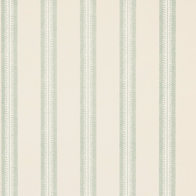 Pale aqua vertical stripe wallpaper with fine chevron details on an ivory ground