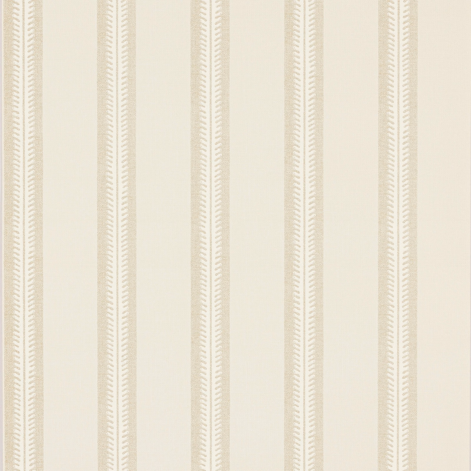 Pale beige wallpaper with narrow vertical chevron-marked stripes and wide plain intervals