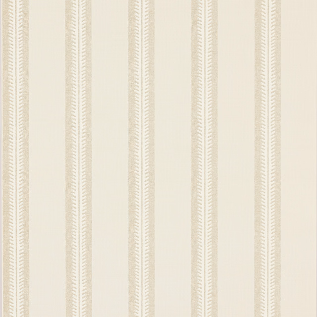 Pale beige wallpaper with narrow vertical chevron-marked stripes and wide plain intervals