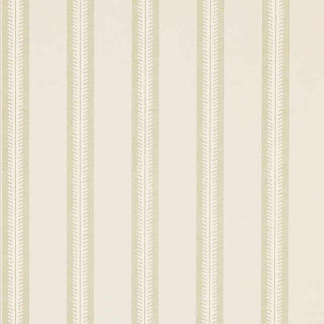 Pale sage-green and ivory vertical wallpaper stripes with fine chevron detailing