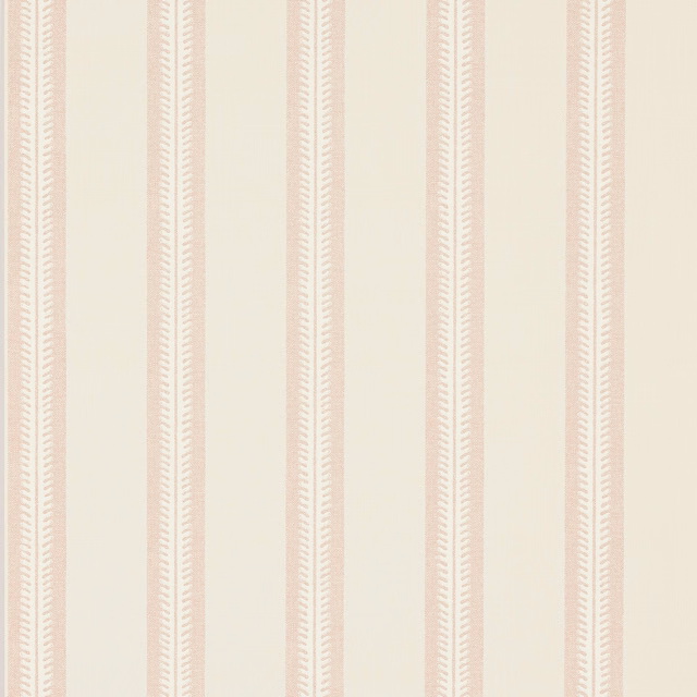 Ivory wallpaper with slender dusty pink stripes and delicate chevron edging
