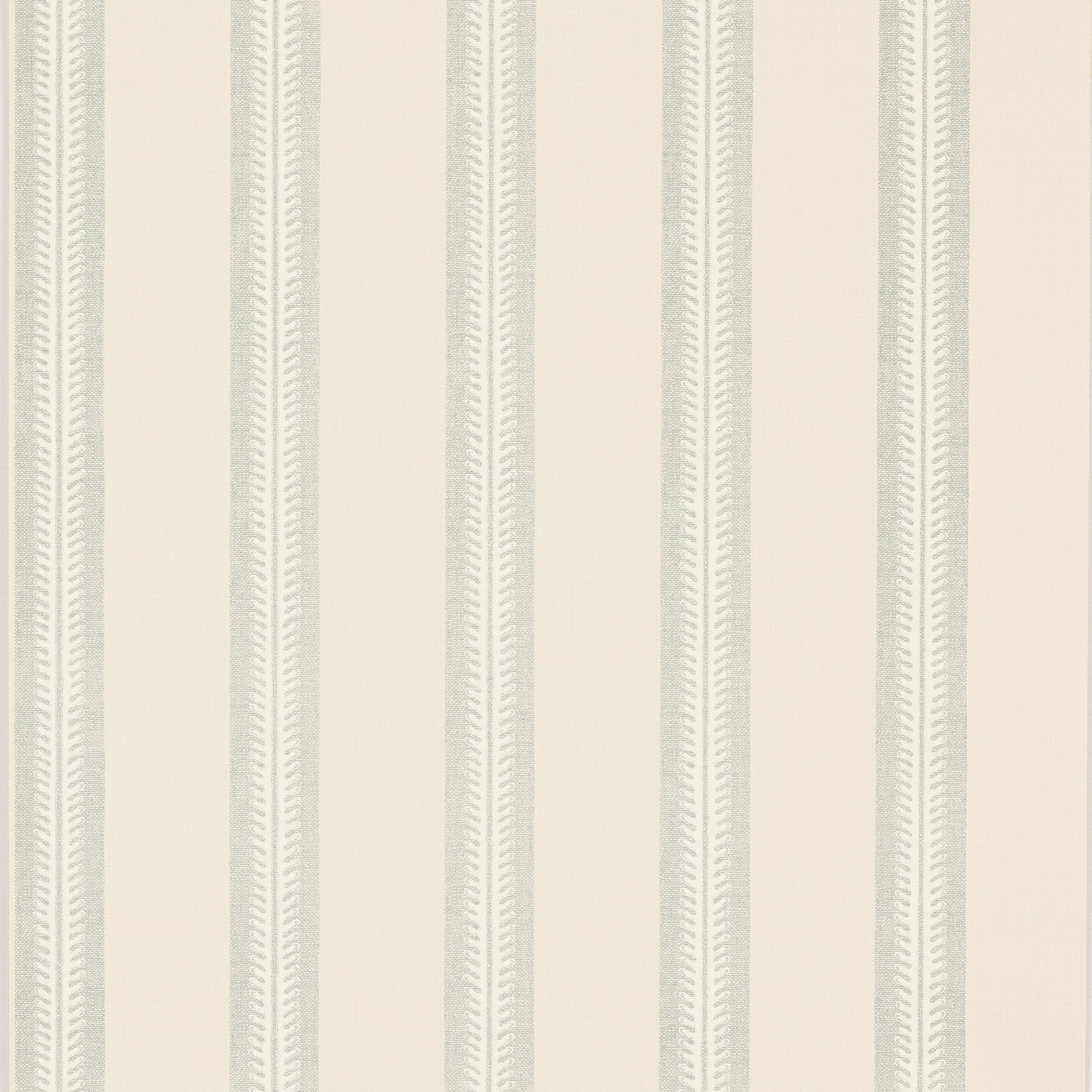 Pale cream wallpaper with soft slate vertical stripes and fine feather-like detailing