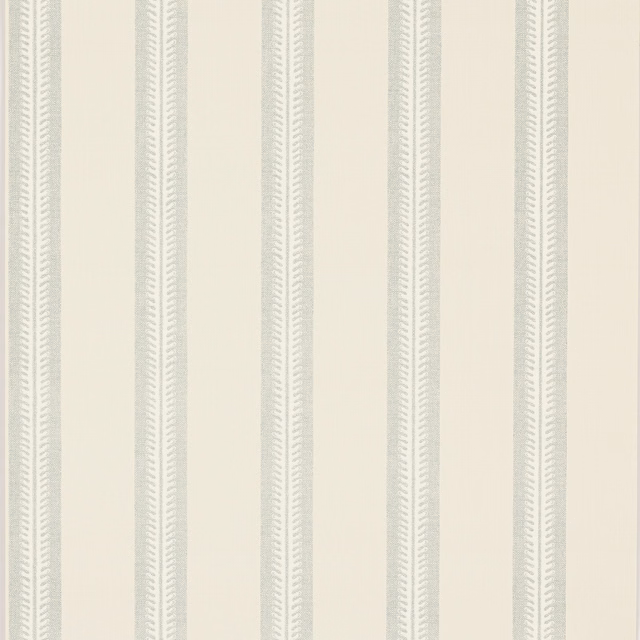 Pale cream wallpaper with soft slate vertical stripes and fine feather-like detailing