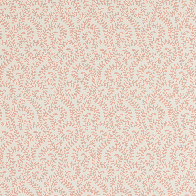 Pale blush wallpaper with dusty pink scrolling fern and leaf motifs