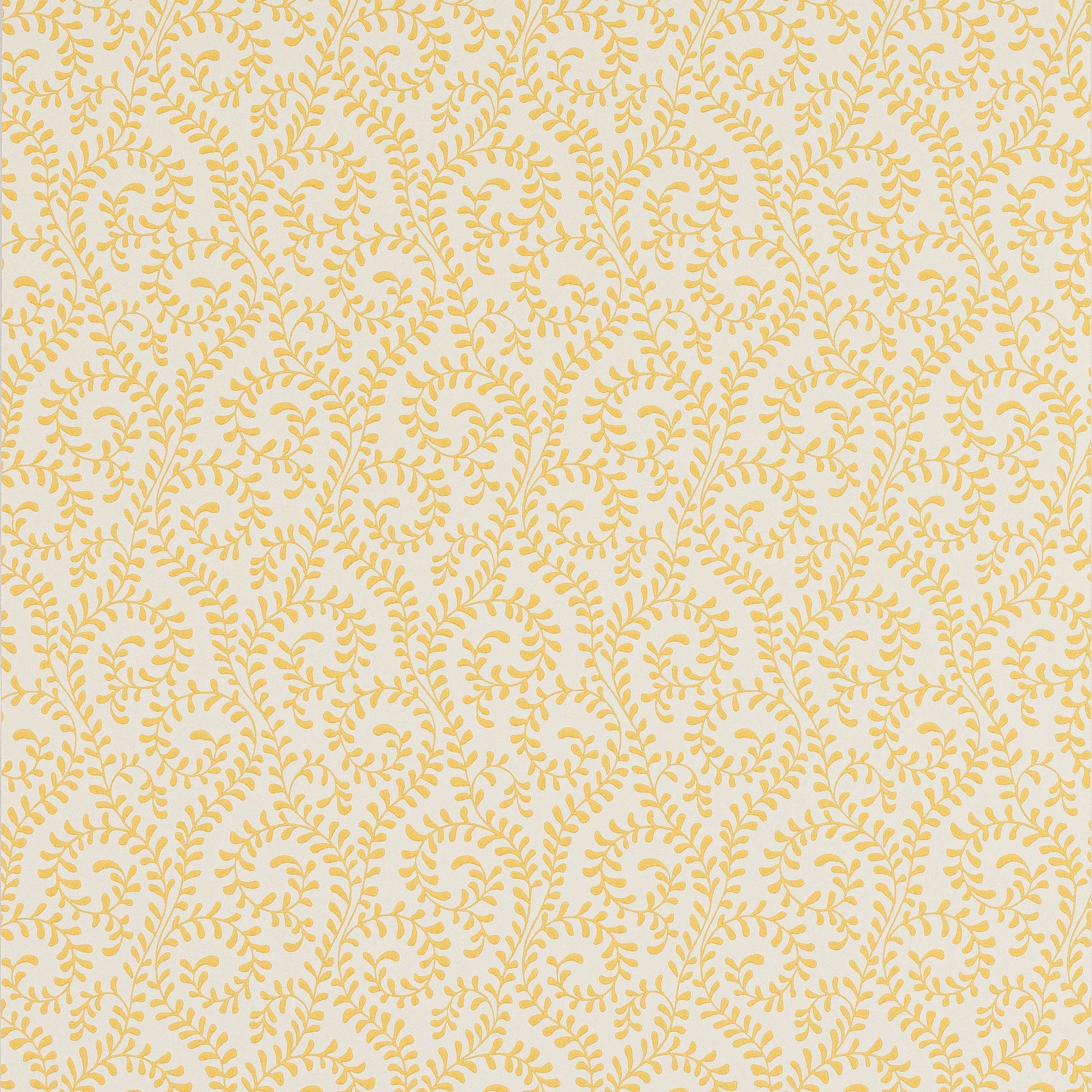 Warm yellow scrolling leaf motifs on an ivory wallpaper ground