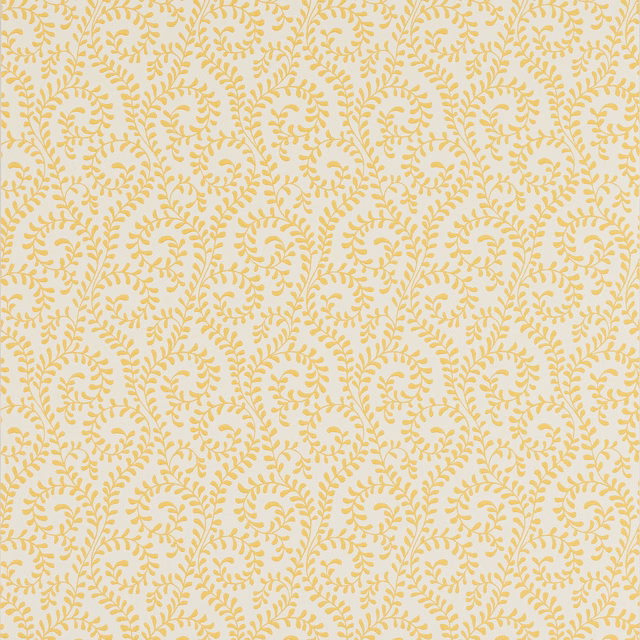 Warm yellow scrolling leaf motifs on an ivory wallpaper ground