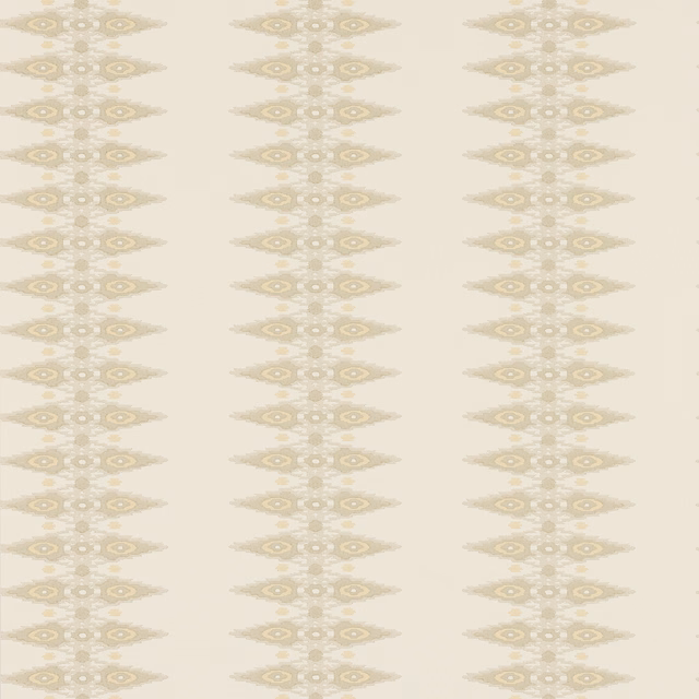 Pale beige wallpaper with vertical rows of muted ochre geometric eye motifs